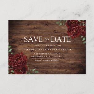 Burgundy Rose Romantic Rustic Save the date