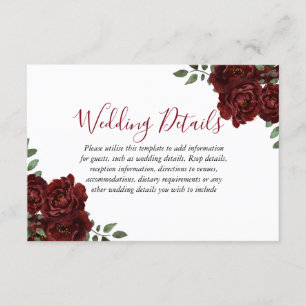 Burgundy Rose Romantic Wedding Reception details Enclosure Card