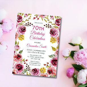 Burgundy Rose Rustic Floral Greenery Birthday  Invitation