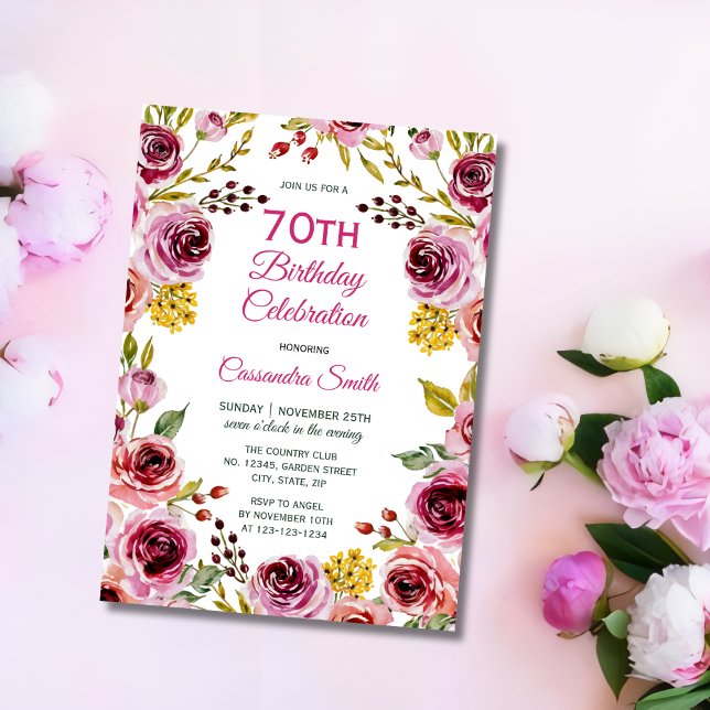 Burgundy Rose Rustic Floral Greenery Birthday  Invitation (Creator Uploaded)