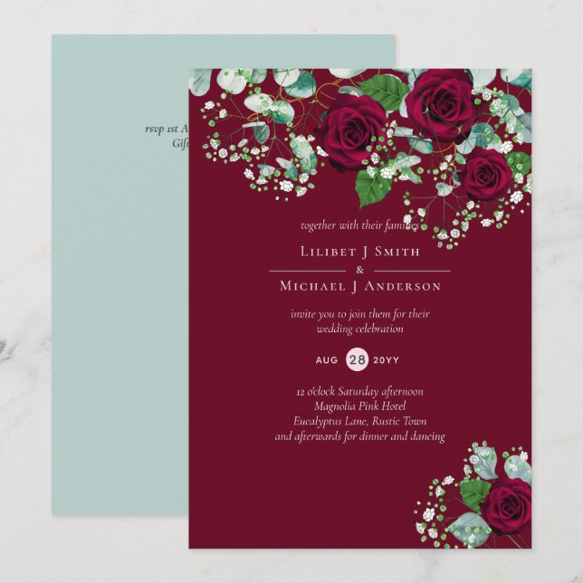 Burgundy Rose Sage Eucalyptus Wedding (Front/Back)