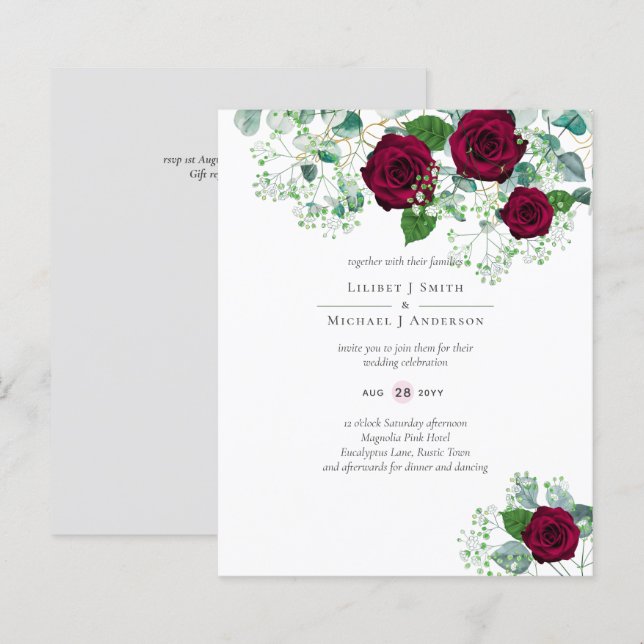 Burgundy Rose Sage Eucalyptus Wedding (Front/Back)