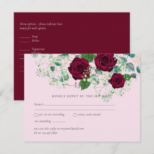 Burgundy Rose Sage Eucalyptus Wedding RSVP Postcard