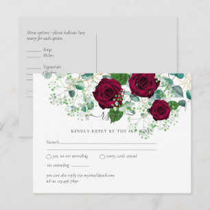 Burgundy Rose Sage Eucalyptus Wedding RSVP Postcard