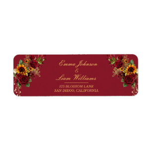 Burgundy Rose & Sunflower Address