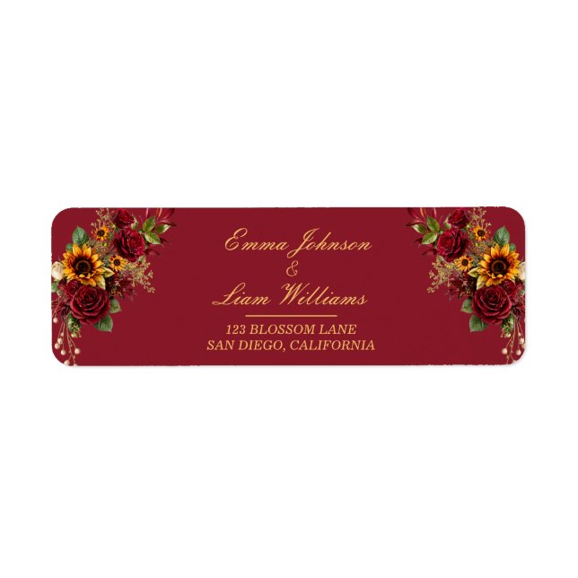 Burgundy Rose & Sunflower Address (Front)