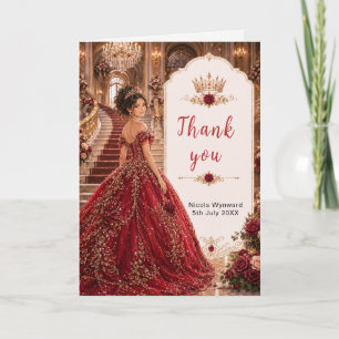 Burgundy Rose Sweet 16 Princess Gold Crown Thank You Card