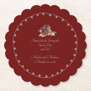Burgundy Rose Themed Paper Coaster