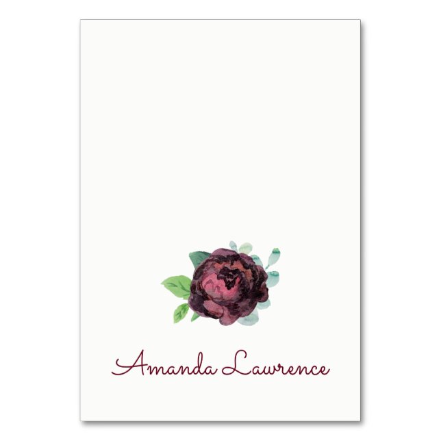 Burgundy Rose Watercolor Personalised Place Cards (Front)
