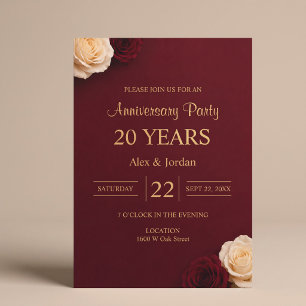 Burgundy Rose Wedding Anniversary Invitation