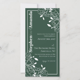 Burgundy Rose Wedding Floral Line Drawn Invitation