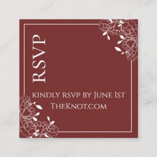 Burgundy Rose Wedding Floral Line Drawn RSVP Square Business Card