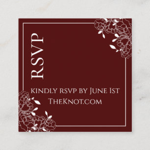 Burgundy Rose Wedding Floral Line Drawn RSVP Square Business Card