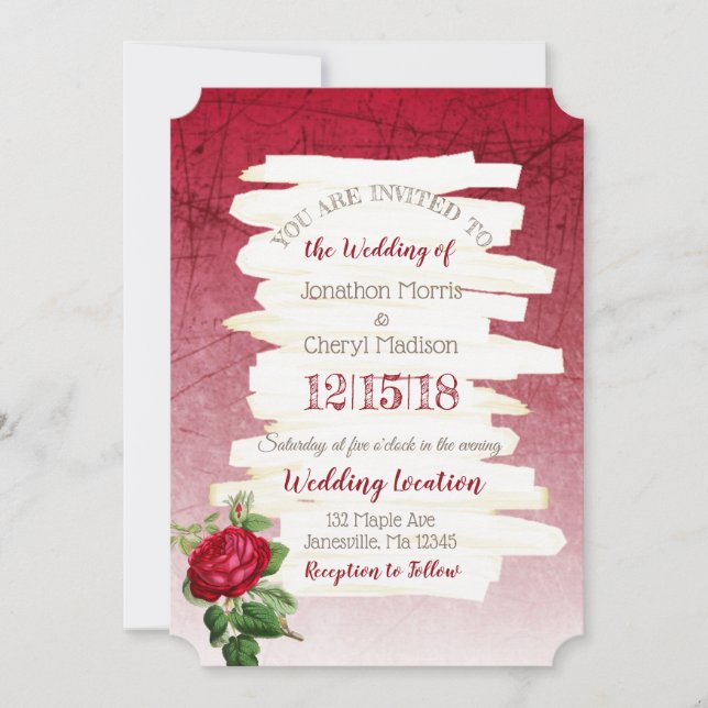Burgundy Rose Wedding Invitation (Front)