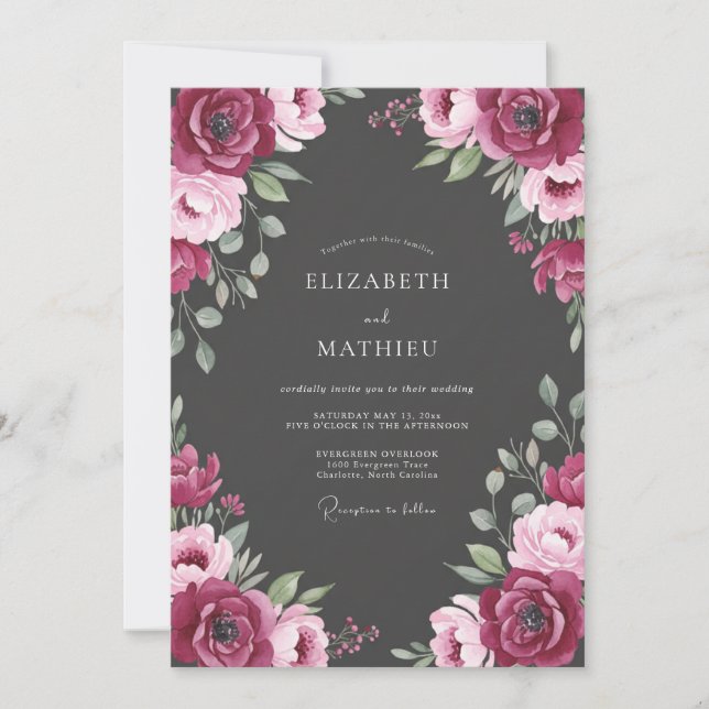 Burgundy Rose Wedding Invitation (Front)