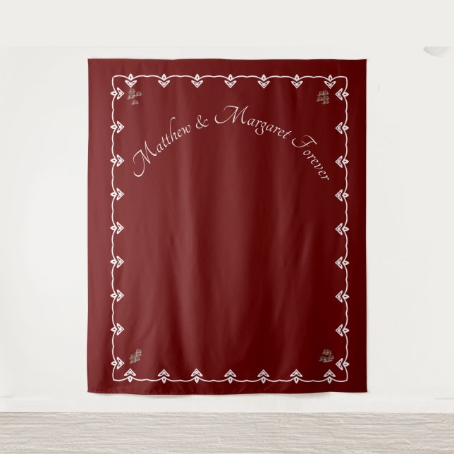 Burgundy Rose Wedding Photo Backdrop Tapestry (Front)