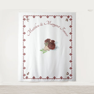 Burgundy Rose Wedding Photo Backdrop Tapestry