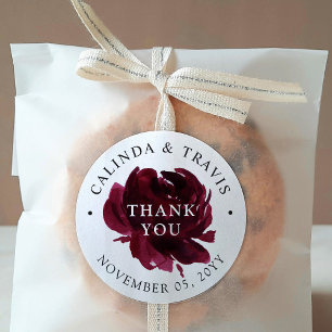 Burgundy Rose   Wedding   Thank You Classic Round Sticker