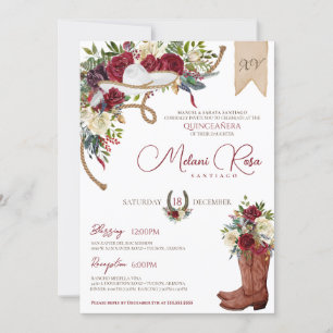 Burgundy Rose Winter Western Charro Quinceanera Invitation