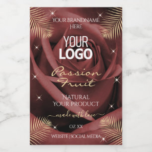 Burgundy Rose with Palm Leaves Product Labels Logo