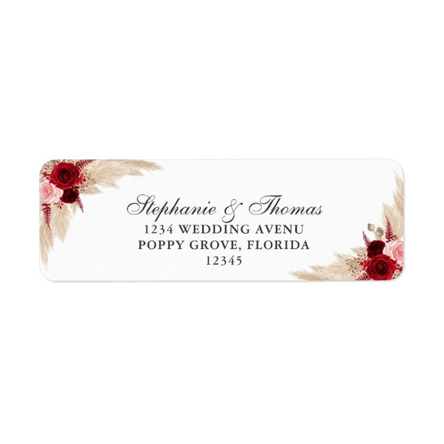 Burgundy Roses and Pampas Grass Return Address (Front)