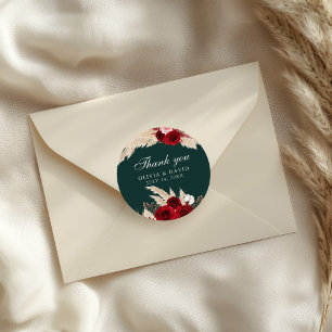 Burgundy Roses and Pampas Grass Thank You Sticker