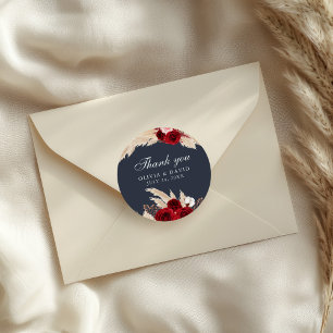 Burgundy Roses and Pampas Grass Thank You Sticker