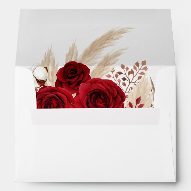 Burgundy Roses and Pampas Grass Wedding Envelope (Back (Bottom))