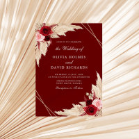 Burgundy Roses and Pampas Grass Wedding Invitation