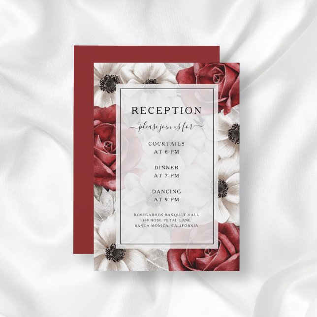 Burgundy Roses Anemone Floral Wedding Reception Enclosure Card (Creator Uploaded)