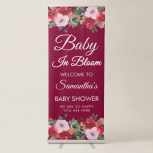 Burgundy Roses Baby In Bloom Baby Shower Welcome Retractable Banner