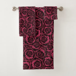Burgundy roses bath towel set