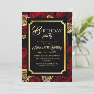  Burgundy Roses Birthday Party Invitation