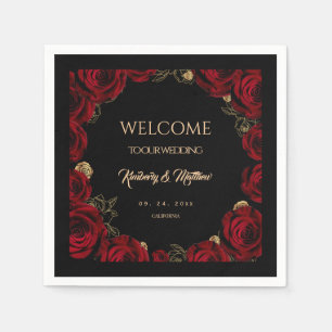 Burgundy Roses Boho Wedding Napkin