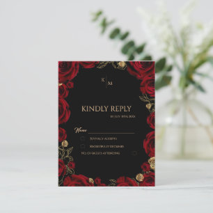 Burgundy Roses Boho Wedding RSVP Card
