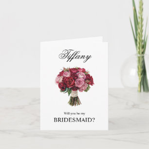Burgundy Roses Bouquet Bridesmaid Proposal Card
