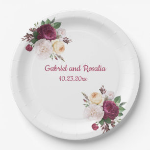  Burgundy Roses Bouquet  Engagement Party Paper Plate