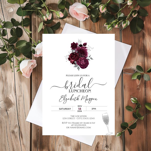 Burgundy Roses Bridal Luncheon Invitation (Creator Uploaded)