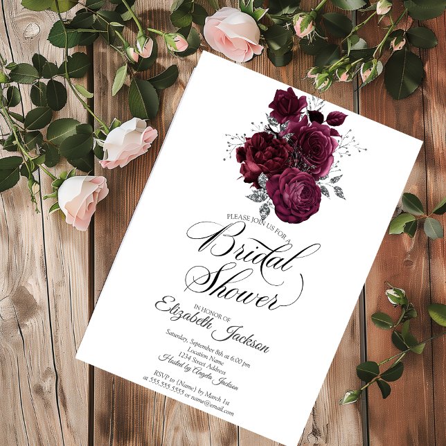 Burgundy Roses Bridal Shower Invitation (Creator Uploaded)