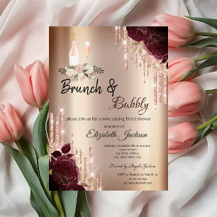 Burgundy Roses Drips Brunch & Bubbly Bridal Shower Invitation