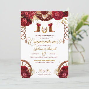 Burgundy Roses Elegant Charro Western Quinceanera Invitation