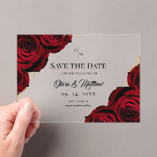  Burgundy Roses Elegant Wedding Save the Date Acrylic Invitations