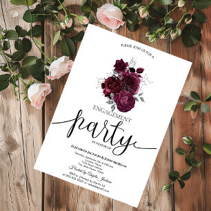 Burgundy Roses Engagement   Invitation