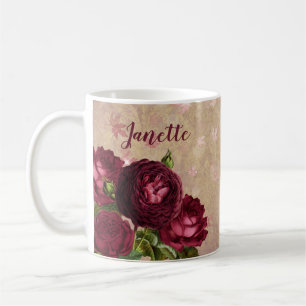 Burgundy Roses Floral Coffee Mug Cup Rose