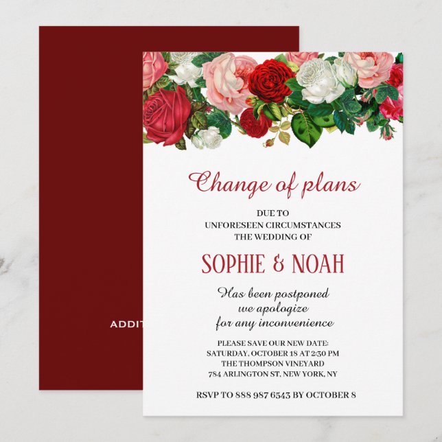 Burgundy Roses Floral Garland Flower Wedding Invitation (Front/Back)
