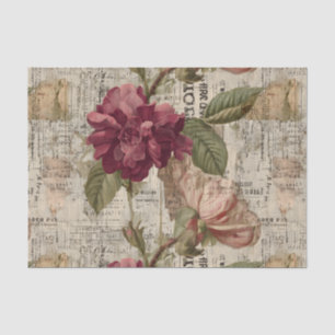 Burgundy Roses Floral Tissue Paper