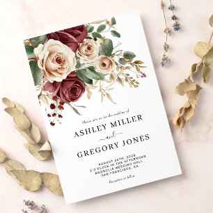 Burgundy Roses Floral Wedding Invitation