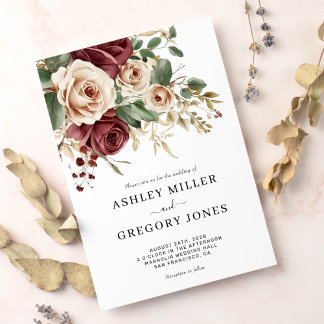 Burgundy Roses Floral Wedding Invitation