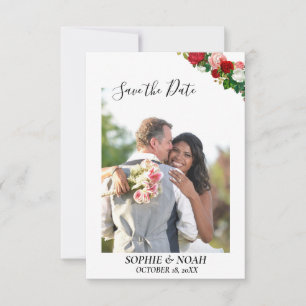 Burgundy Roses Floral Wreath Photo Save the Date
