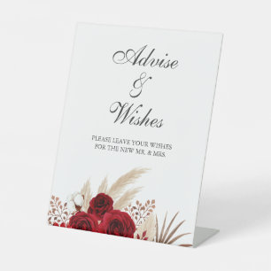 Burgundy Roses & Pampas Grass Wedding Pedestal Sign